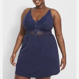 Cacique Lane Bryant Navy Blue Eyelet High Apex Chemise Babydoll